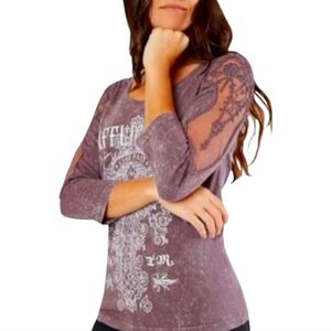 🆕️Affliction Live Fast Olive Longsleeve Graphic Shirt. Women's Size: X-Small.